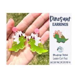 Dinosaur Earring File SVG for Glowforge or Laser Cutter, Layered Acrylic Jewelry, Triceratops, Cute Dino Earrings, Laser