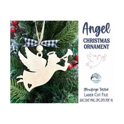 Angel Christmas Ornament SVG File for Glowforge or Laser Cutter, Flying Angel Silhouette, Wood Christmas Ornament Laser