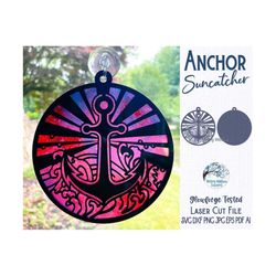 Anchor Suncatcher Ornament for Glowforge or Laser Cutter SVG, Summer Boat Anchor on Beach, Nautical Ocean Waves, Lasercu