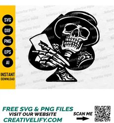 Spade Skull SVG | Skull With Top Hat SVG | Playing Cards Decal T-Shirt Tattoo | Cutting File Printable Clipart Vector Di