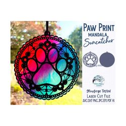 Paw Print Mandala Suncatcher Ornament for Glowforge or Laser Cutter SVG, Dog Cat Animal Mandala Sun Catcher Svg, Pet Las