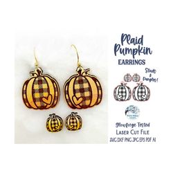 Plaid Pumpkin Earring File SVG for Glowforge or Laser Cutter, Fall Wood Earring Design, Stud and Dangle Halloween Laser
