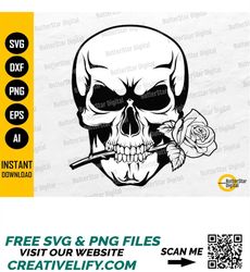 Skull Bite Rose SVG | Skeleton SVG | Gothic Decal Shirt Graphics Stencil | Cricut Silhouette Cut File Clipart Vector Dig