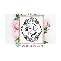 dog with flowers svg, floral dog svg, puppy svg, dog sign svg, floral animal svg, baby nursery printable png, baby anima