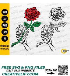 skeleton hand rose svg | bone flower traditional tattoo decal t-shirt sticker art | cricut silhouette clipart vector dig