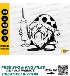 gnome with syringe svg | vaccine svg | vaccinated svg | medical decals graphic | cricut cutting files clip art vector di