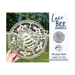 Lace Bee Mandala for Glowforge or Laser Cutter SVG, Summer Animal Wall Decor, Hanging Ornament Wood Mandala Laser File,