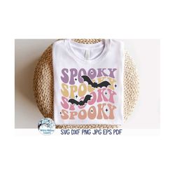 Spooky Retro Bats SVG for Cricut, Pastel Halloween Saying, Halloween Shirt Sublimation PNG for Girls, Vinyl Decal File f