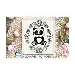 panda with flowers  svg, floral panda svg, baby panda svg, baby nursery panda png, baby animal, panda vinyl decal file,
