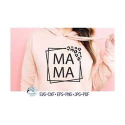 Mama SVG, Mama Leopard Print Square Frame for Cricut, Mom Shirt Png, Mother's Day Gift, Mama with Animal Print Jpg, Viny