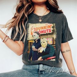 Jason and Micheal Donuts Comfort Colors Shirt, Halloween Shirt, Horror Movie Shirt, Horror Night Shirt, Coffee Lover Gif