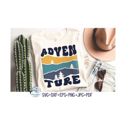 Adventure SVG for Cricut, Mountain Landscape with Trees PNG,  Camping Printable Jpg, Outdoor Hiking, Travel Shirt Design