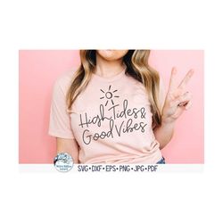 High Tides Good Vibes SVG, Funny Summer Vacation Shirt for Women, Ladies Ocean Tank Top Phrase, Beach Tote Bag, Vinyl De