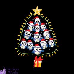 Christmas Owl Tree Svg, Christmas Svg, Owls Tree Svg. Christmas Lights Tree Svg