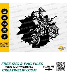 Dirt Biker Coming Out Of Wall SVG | Motocross SVG | Motorcycle Decal Wall Art Graphics | Cutting File Clipart Vector Dig