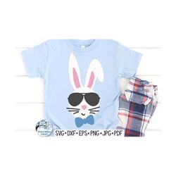 Easter Bunny SVG for Cricut, Cool Bunny with Sunglasses and Bow Tie SVG, Cute Boy Easter Png, Easter Bunny with Glasses,