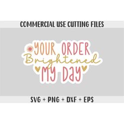 Your order brightened my day sticker SVG, Boho SVG stickers for small businesses, Hand lettered stickers, Packaging Labe