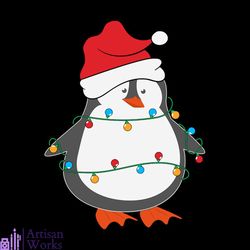 Cute Penguin Pajama Svg, Christmas Svg, Cute Penguin Svg, Christmas Lights Svg