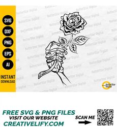 skeleton holding rose svg | flower tattoo decal t-shirt wall art design | cricut silhouette printable clipart vector dig