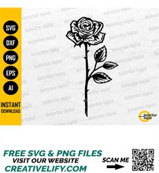 Long Stem Rose SVG | Cute Flower T-Shirt Stencil Vinyl Drawing Illustration Graphics | Cricut Cut File Clipart Vector Di
