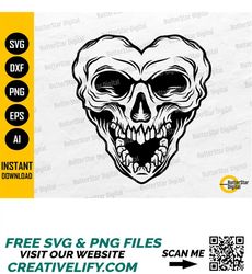 Heart Skull SVG | Love SVG | Gothic T-Shirt Vinyl Stencil Tattoo Decals | Cricut Cut Files Silhouette Clip Art Vector Di
