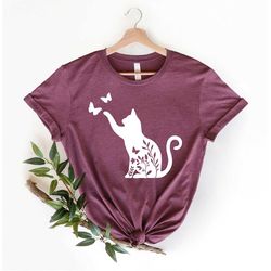 Cat Shirts, Cat Shirts for Women, Butterfly Cat Shirt, Cat Mom Shirt, Cat Lover Shirt, Cat Shirt Gift, Kitten Shirts, Ki