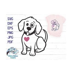Cartoon Dog SVG, Dog with Heart SVG, Puppy Svg, Cute Dog, Dog Outline Svg, Dog Drawing, Cricut, Cut File, Dog Shirt Desi