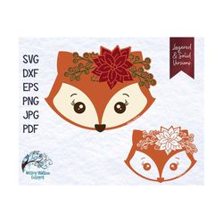 Christmas Fox SVG, Fox with Flowers, Winter Fox, Floral Fox, Sublimation, Floral Foxes SVG, Vinyl Decal File, Cute Fox F