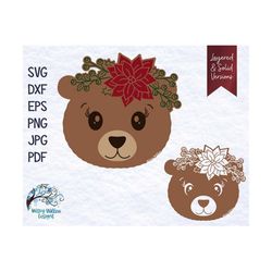 christmas bear svg, bear with flowers, winter bear, floral bear, sublimation, floral bear svg, vinyl decal file, cute be