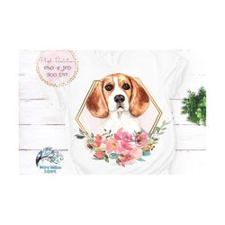 Floral Beagle Dog Sublimation Png, Floral Watercolor Beagle Png, Dog with Flowers PNG, Sublimation Clipart, Beagle Subli
