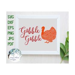 Gobble Gobble, Turkey Floral Mandala SVG, DXF, pdf, png, eps, jpeg, Thanksgiving, Digital Download File, Turkey, Animal,