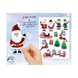 christmas watercolor stickers png, printable christmas stickers, printable stickers, digital stickers, print and cut, sa