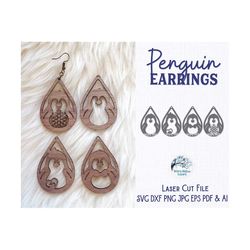 Penguin Earring File for Glowforge or Laser Cutter, Winter Earrings, Animal Earring SVG, Penguins, Wood Earring, Glowfor