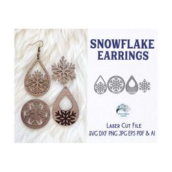 Snowflake Earring File for Glowforge or Laser Cutter, Snowflake Earrings, Winter Earring SVG, Wood Earring, Glowforge, L