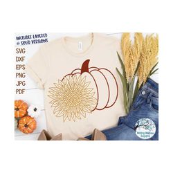 Pumpkin with Sunflower SVG, Pretty Floral Fall Pumpkin for Cricut, Pumpkin With Flower Thanksgiving Shirt Design Png, Vi