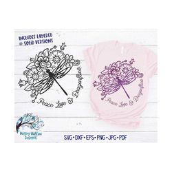 Peace Love and Dragonflies SVG, Dragonfly Mandala SVG, dxf, png, Dragonfly SVG, Dragonfly with Flowers, Floral Dragonfly
