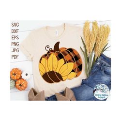 Pumpkin with Sunflower and Buffalo Plaid SVG, Pumpkin Svg, Buffalo Plaid Pumpkin Svg, Fall, Autumn, Thanksgiving, Pumpki