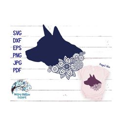 Floral Dog Mandala SVG for Cricut and Silhouette, DXF, Dog Head with Flowers, Mandala Animal Png, Vinyl Decal Cut File D
