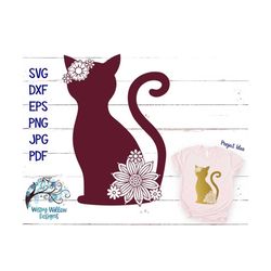 Floral Cat SVG, DXF, png, eps, jpg, Girl Cat SVG, Cat with Flowers Svg, Cricut, Silhouette, Cut File, Cat Vinyl Decal, C
