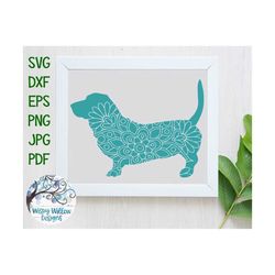 Basset Hound Dog Mandala SVG, DXF, png, eps, jpeg, Digital Download, Hound, Dog, Animal, Puppy, Zentangle, Cricut, Cut F