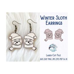 Winter Sloth Earring File for Glowforge or Laser Cutter, Sloth Earring, Christmas Earring Svg, Animal Earring SVG, Winte