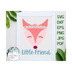 Little Friend, Boho Fox SVG, DXF, png, eps, jpg, pdf, Headband, Girl, Foxes, Woodland, Forest, Cricut, Cut File, Fox Fac