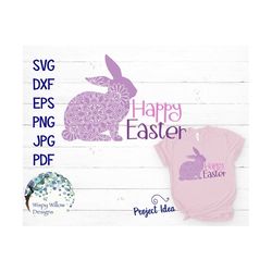 Happy Easter Rabbit Floral Mandala SVG, DXF, eps, jpg, png, Digital Download, Animal, Spring, Cut File, Vinyl Decal File