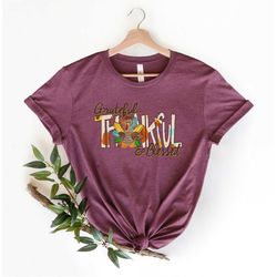 Grateful,Thankful, Blessed with Turkey ShirtFall Vibes Shirt,Fall Turkey Shirt,Thanksgiving Dinner Shirt,Thankful Shirt,