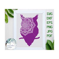 owl mandala svg for cricut vinyl decal cut file, animal mandala clip art, bird with mandala, animal zentangle png, prett