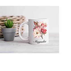 Magnolia Flowers Mug, Boho Wildflowers Cottagecore Coffee Mug, Vintage Botanical Tea Cup, Pastel Floral Nature Mug, Flow
