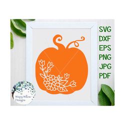 Floral Pumpkin SVG, Pumpkin with Flowers Svg, Fall, Flowers, Pumpkin, Jack O Lantern, Holiday, Cricut, Silhouette, Cut F