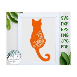 Cat Floral SVG, DXF, jpg, png, eps, Cat SVG, Digital Download File, Boho, Kitten, Cricut, Silhouette, Cut, Flowers, Deca