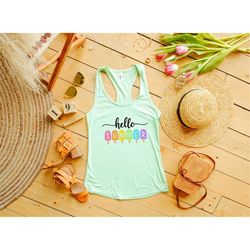 Hello Summer Shirt - Popsicle Written Summer Welcome Outfit - Colorful Holiday T-Shirt - Family Vacation Apparel - Gift