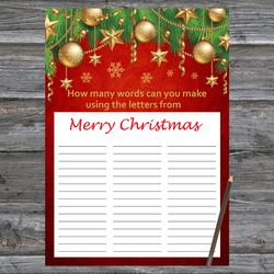 Christmas party games,How Many Words Can You Make From Merry Christmas,Gold toys Christmas Trivia Game Cards